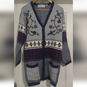 Northern Isles Floral Embroidered Cardigan Sweater Womens XL